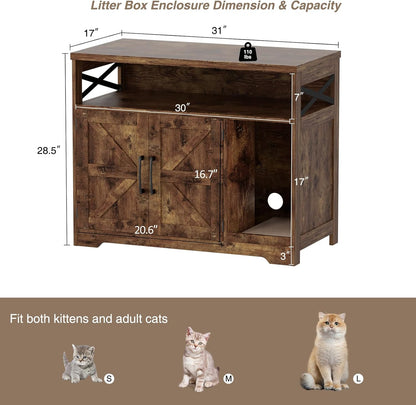 Cat Litter Box Enclosure, Hidden Litter Box Furniture with Scratch Pad, Farmhouse Indoor Cat House