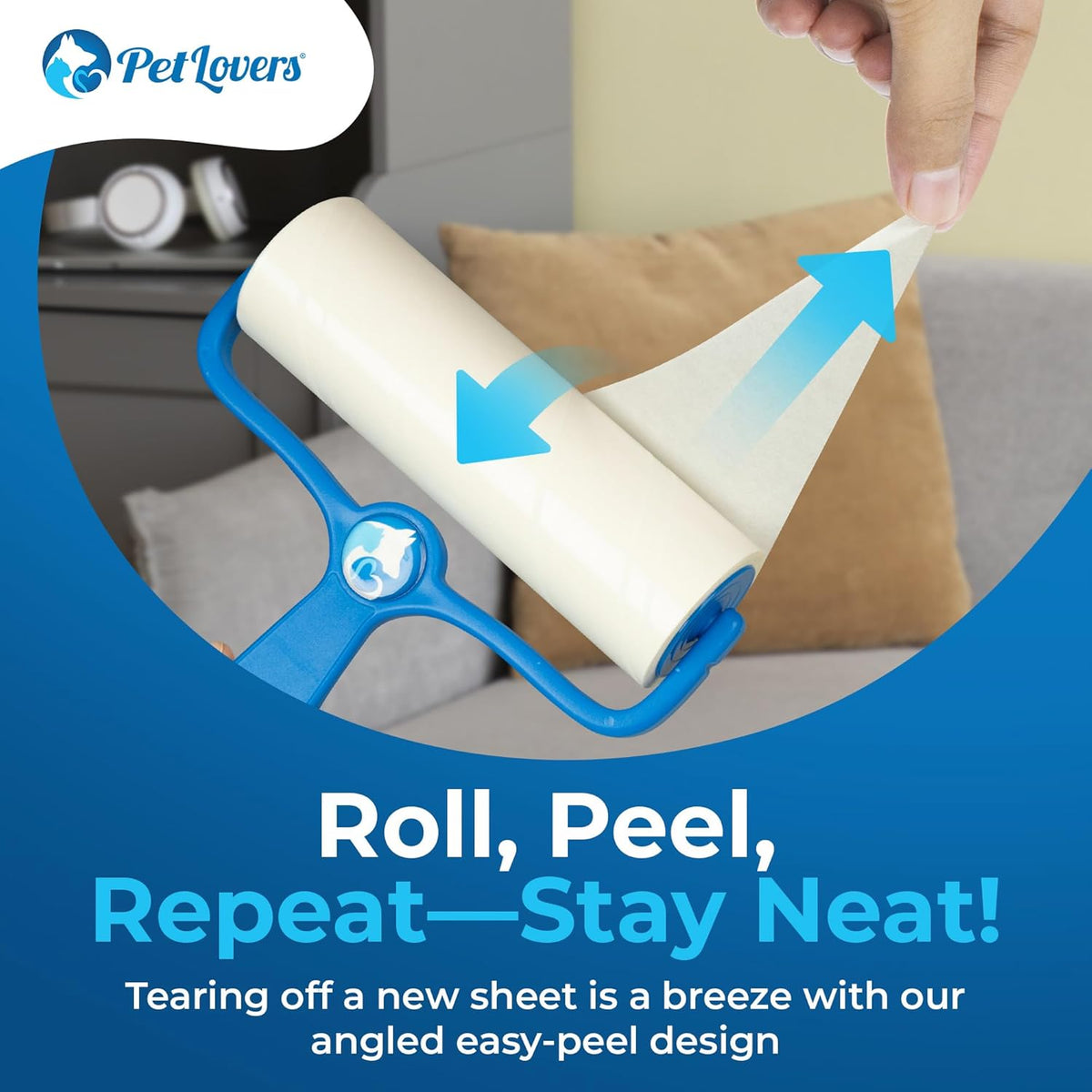 PetLovers 6.3" Large Lint Roller for Pet Hair Extra Sticky 270 Sheets, Ideal for Pet Hair Removal