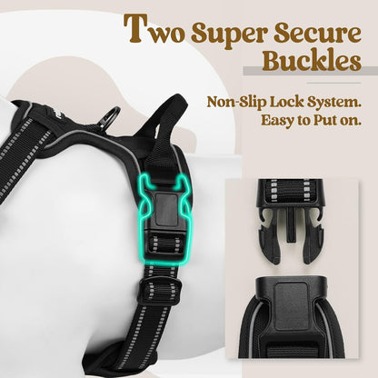 rabbitgoo Dog Harness No Pull with 2 Leash Clips, Adjustable Soft Padded, Reflective Oxford No