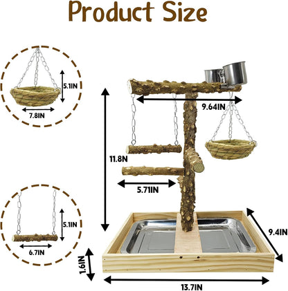 Tfwadmx Bird Perch Natural Wood Stand Toy Parrot Play Stand Platform and Hanging Bird Nests Bird