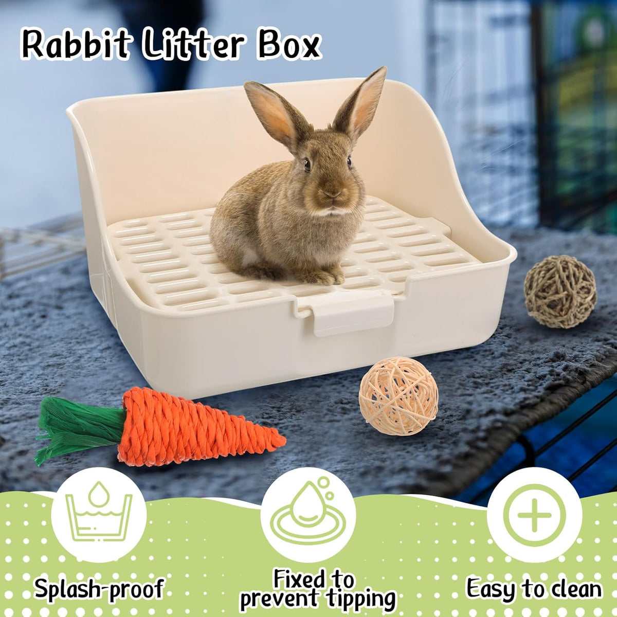 15 Pcs Rabbit Starter Kit Small Rabbit Litter Box Animal Grooming Kit Bunny Toys Bowl Blankets with