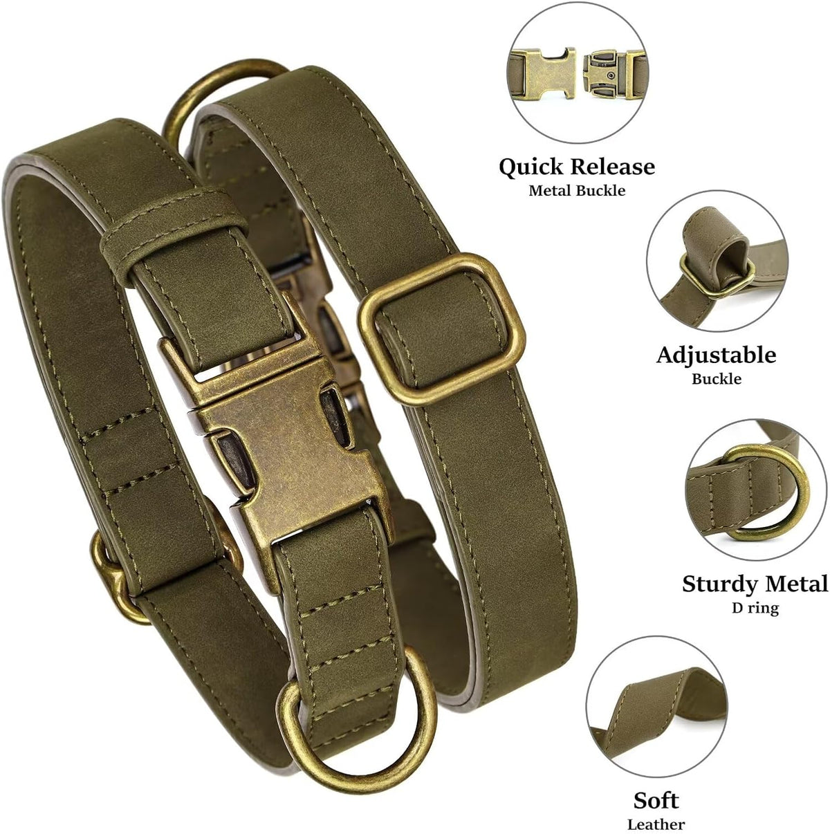 Didog Soft PU Leather Dog Collar, Stylish Quick Released Dog Collars for Medium Dogs, Easy Clean