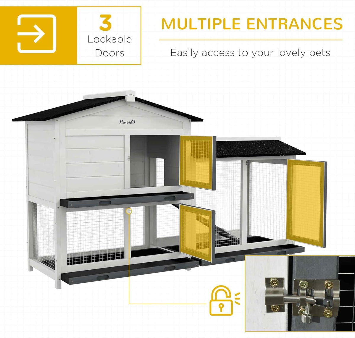 PawHut 62" Rabbit Hutch, Wooden Bunny Hutch, Guinea Pig Cage, Small Animal Enclosure with Run Area