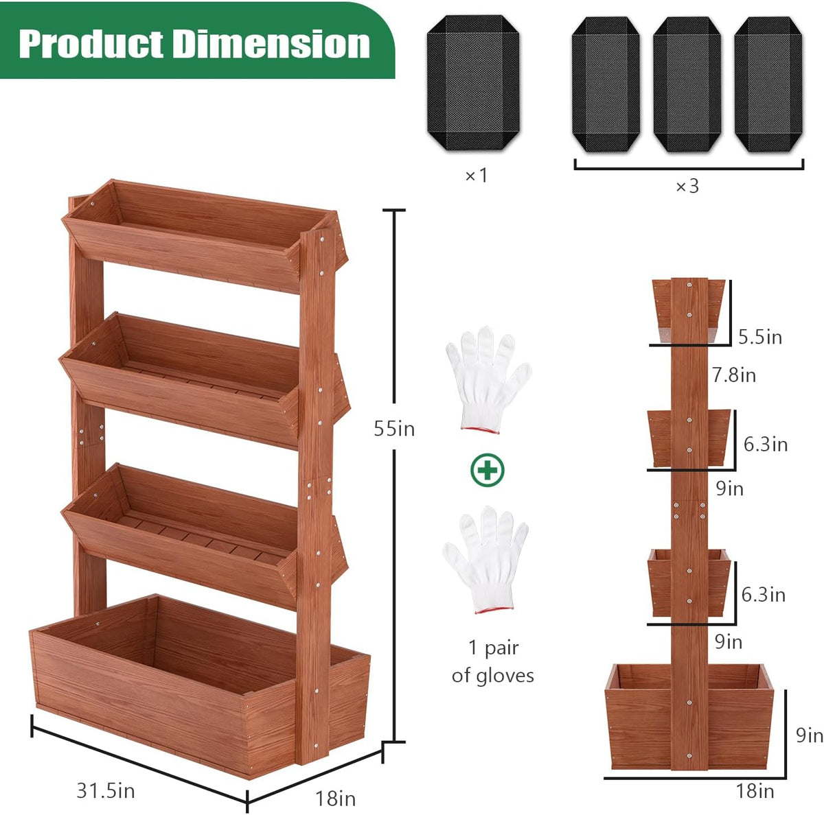SUNYRISY 4 Tiers Vertical Wooden Raised Garden Bed Outdoor, Freestanding Garden Planter Box Stand