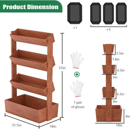 SUNYRISY 4 Tiers Vertical Wooden Raised Garden Bed Outdoor, Freestanding Garden Planter Box Stand