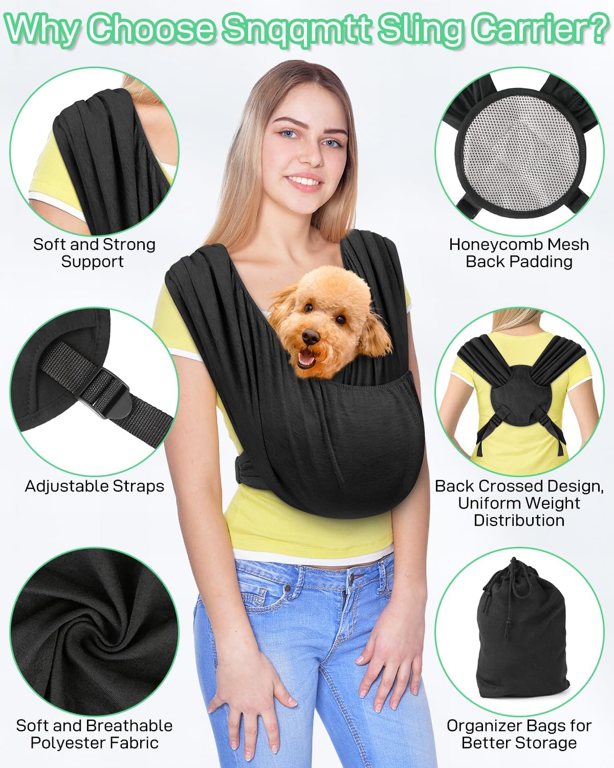 Dog Sling Swaddle Carrier Small Dog Cat Front Facing Carrier for Chest, Hands Free Puppy Carrying