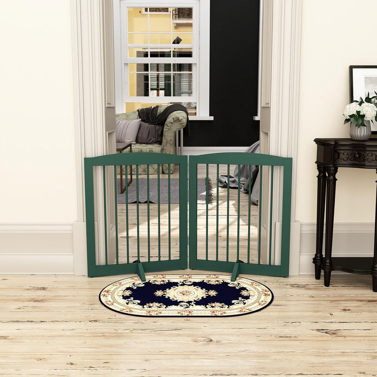 Freestanding Pet Gate for Dogs, Foldable Wooden Dog Gate for House, Stairs, Doorways, Step Over Pet