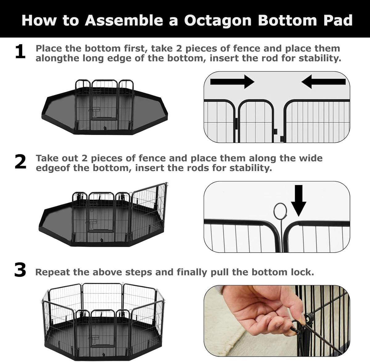 PJYuCien Dog Playpen Bottom Pad, Fits 24 Inch Width 8 Panels Regular Octagon Metal Exercise Pet