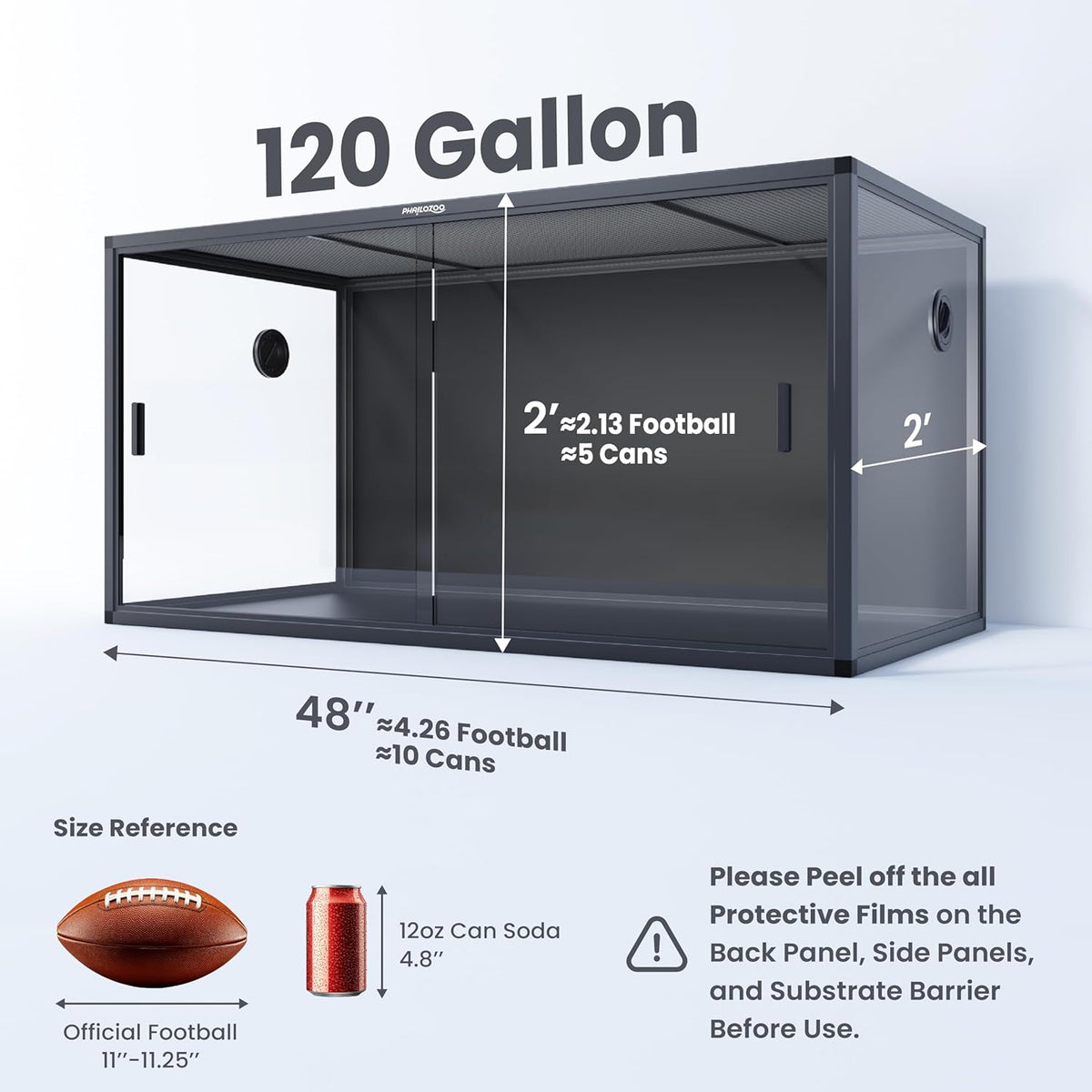 120 Gallon Bearded Dragon Tank,48" x 24" x 24" Reptile Tank with Sliding Door Top Screen