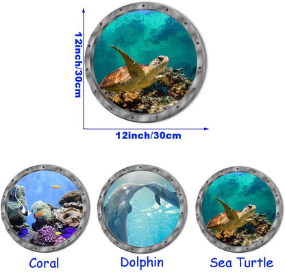 Under The Sea Nature Scenery Ocean Animals World Includ Sea Turtles Dolphins Coral 3 Pcs Removable