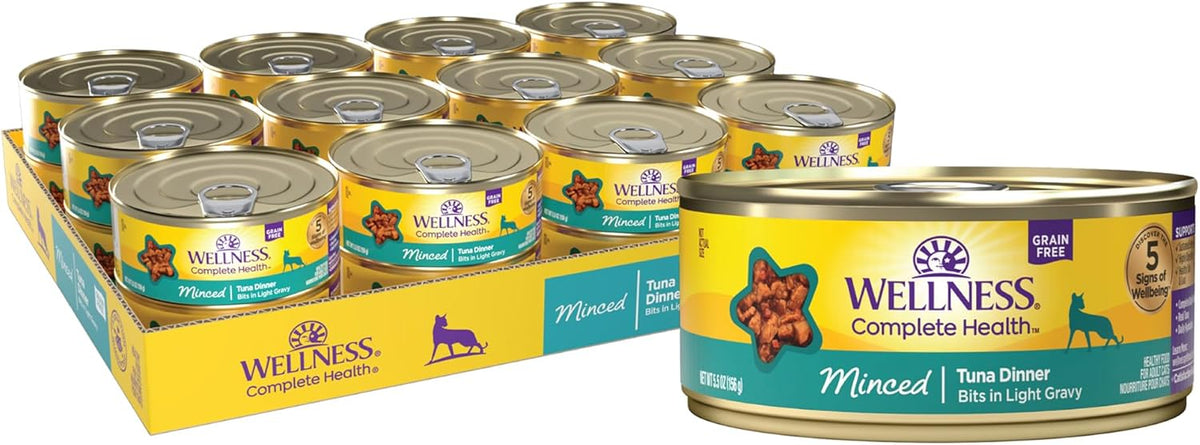 Wellness Complete Health Minced Adult Wet Cat Food, Natural, Protein-Rich, Grain Free, 5.5 Ounce