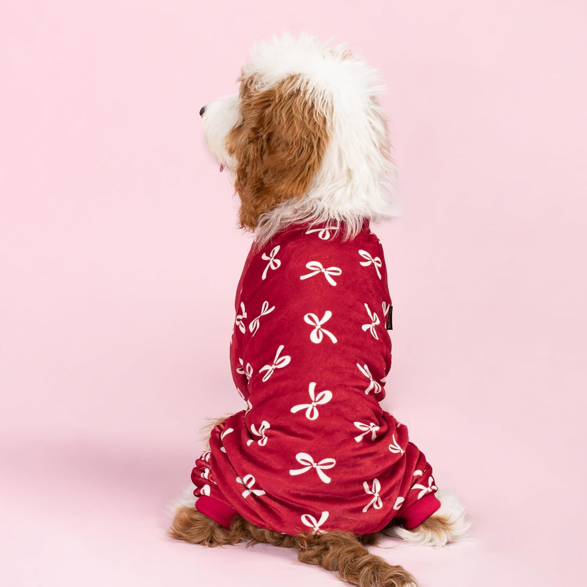 Fitwarm Bowknot Dog Pajamas, Warm Clothes for Small Dogs Girl, Fleece Pet Onesie with Feet