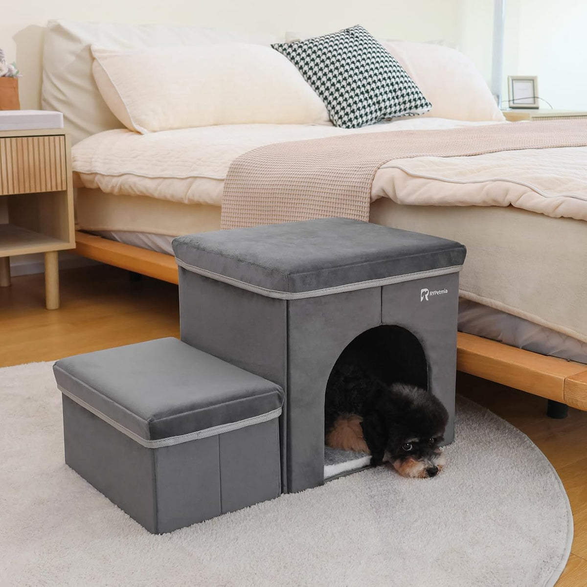 Foldable Pet Stairs for Beds & Sofas - Non-Slip Dog Steps with Storage for Small to Medium Dogs &