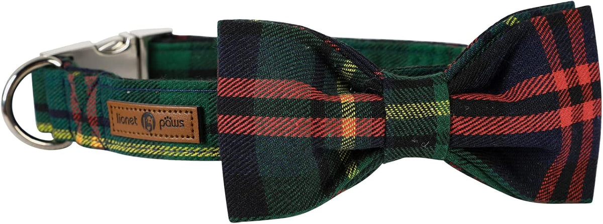 Lionet Paws Christmas Dog Collar with Bowtie Durable Adjustable Handmade Comfortable Bow Tie Dog