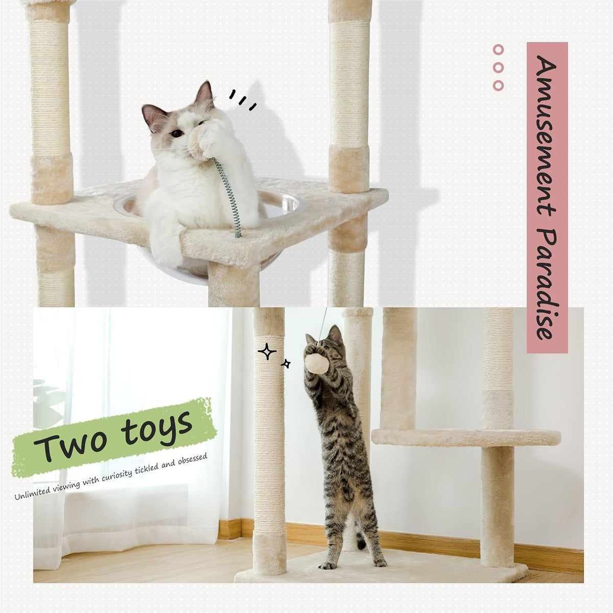 PEQULTI Floor to Ceiling Cat Tree 92.9’’-101.6’’ Height Adjustable Cat Tower Tall Kitty Climbing