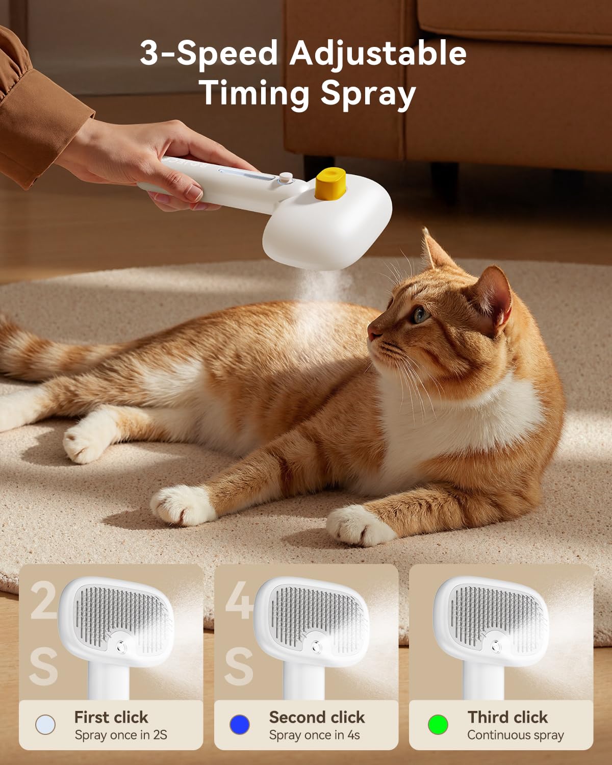 ROJECO 3-in-1 Pet Steam Brush for Cats&Dogs-Pet Spray Hair Removal Detangling Comb with Adjustable