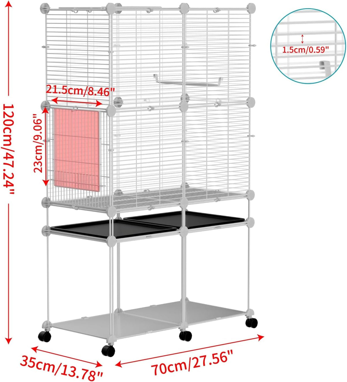 Standing Large Bird Cage, Parakeet Cage with Detachable Stand & Wheels, Wide Flight Birdcage for
