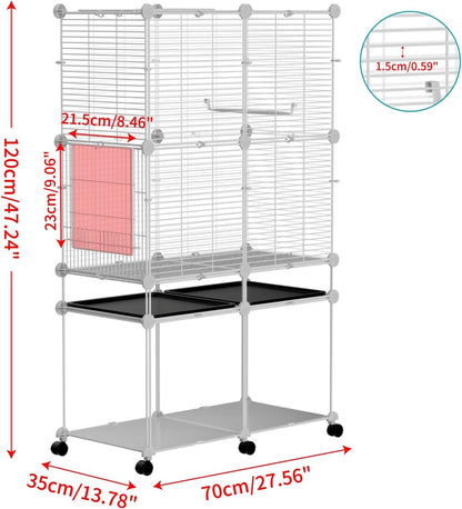 Standing Large Bird Cage, Parakeet Cage with Detachable Stand & Wheels, Wide Flight Birdcage for