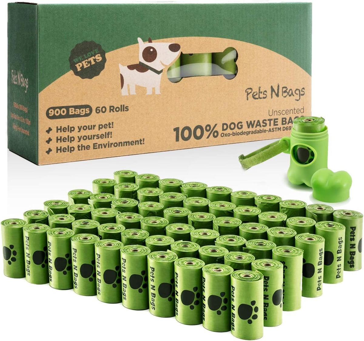 Dog Waste Poop Bags, Dog Bags for Poop, Refill Rolls (60 Rolls / 900 Count, Unscented), Includes
