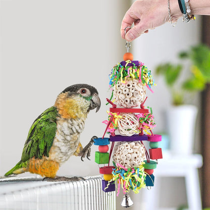 Bissap Conure Toys, Bird Parrot Foraging Shredder Hanging Toys Sola Balls Sepak Takraw with Bell