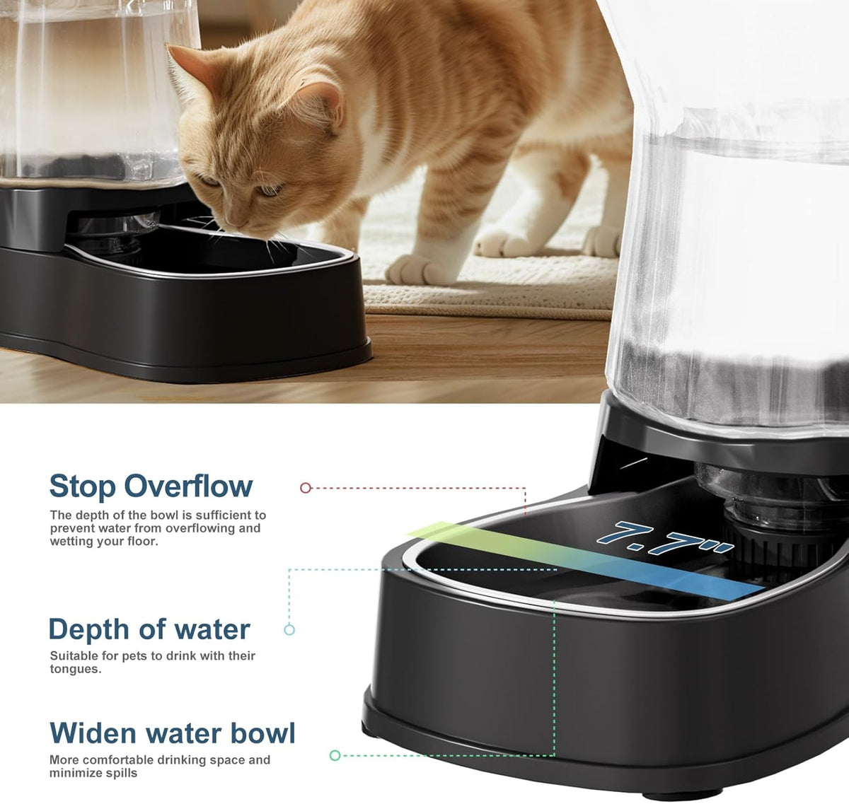 Automatic Gravity Water Dispenser for Dogs, 1Gallon Stainless Steel Dog and Cat Water Bowl