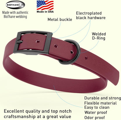 Dogline Biothane Waterproof Dog Collar Strong Coated Nylon Webbing with Black Hardware Odor- Proof