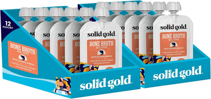 Solid Gold Bone Broth Cat Food Topper - Limited Ingredient Lickable Cat Broth Pouches w/Salmon