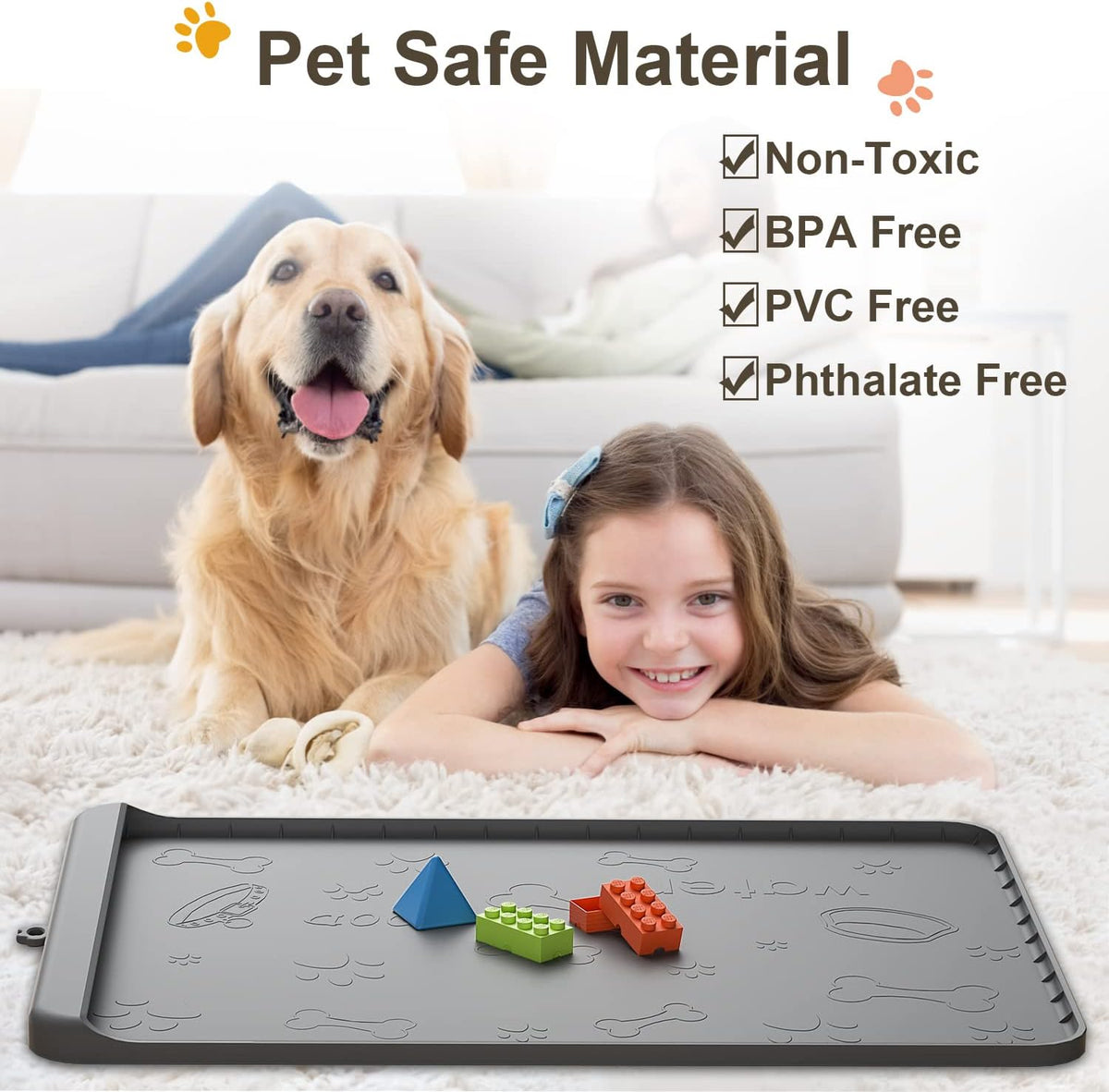 Dog Food Mat - Silicone Dog Mat for Food and Water - 28" x 20" Pet Feeding Mats with Residue