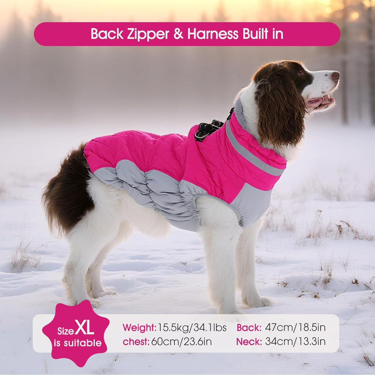 FUAMEY Dog Coat for Large Dogs,Waterproof Dog Winter Jacket with Harness Built in Puppy Cold