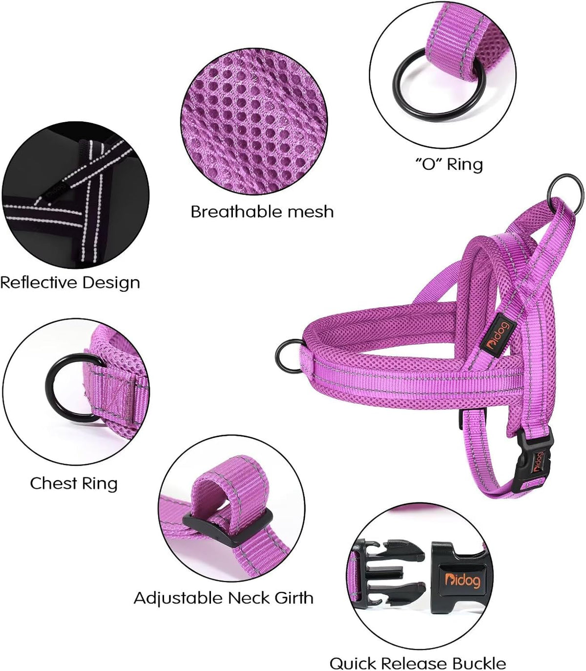 Didog No Pull Dog Harness with Soft Mesh Padded,Reflective & Quick Fit Light Weight Dog Strap Vest