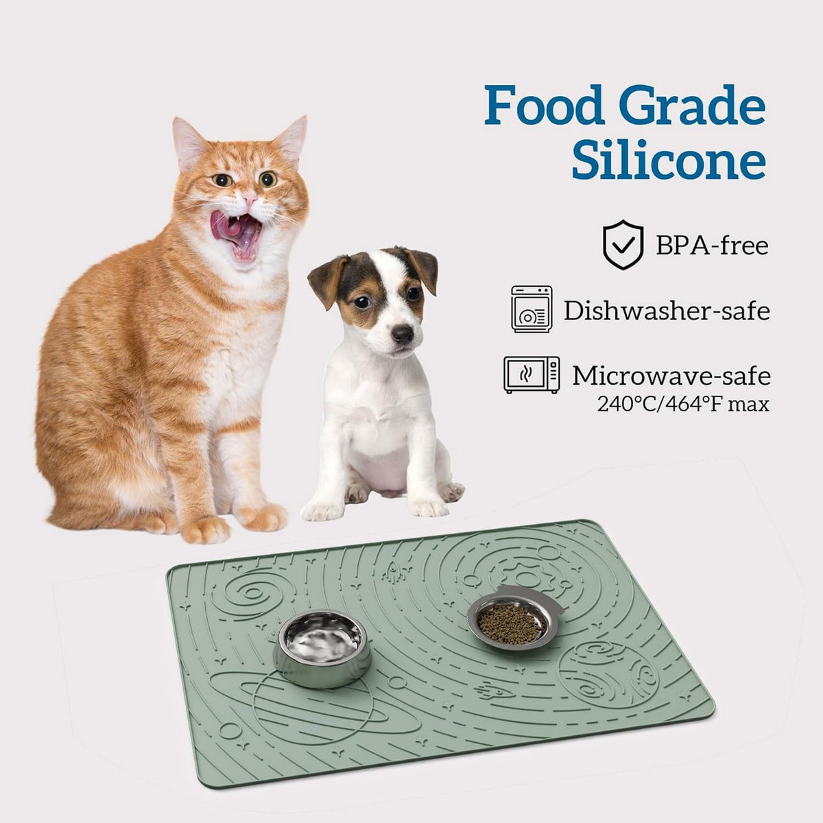 OHMO Dog Food Mat, Silicone Waterproof Cat Food Mat, Non-Skid Spill Proof Pet Feeding Mat for Food