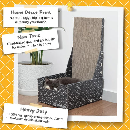 HIDE & SCRATCH 26" L Shaped Cat Scratcher Box and Cat Bed with Double-Sided Cardboard Cat Scratch