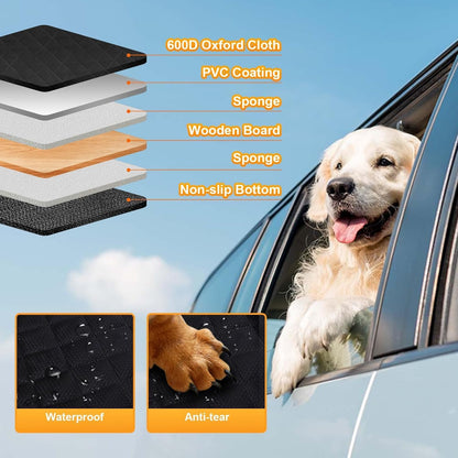 Dog Car Seat Cover for Back Seat, Hard Bottom Back Seat Extender for Dogs, Holds 420lbs, Waterproof