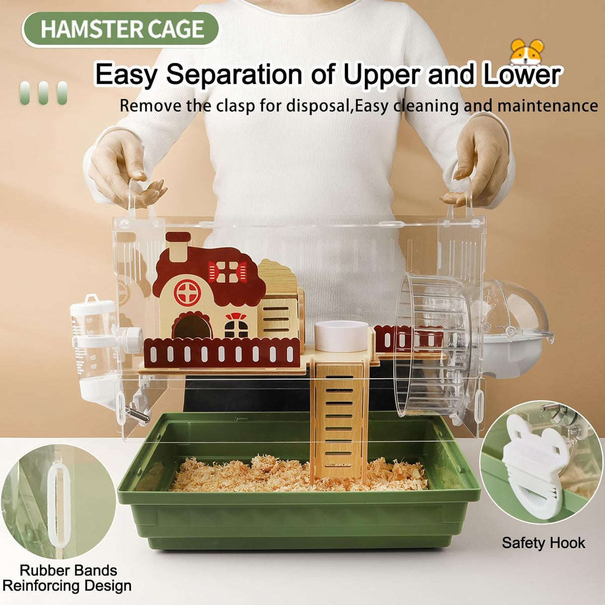 8 in 1 Clear Acrylic Hamster Cage with All Accessories,13.5''L* 10''W* 13''H Dwarf Hamster
