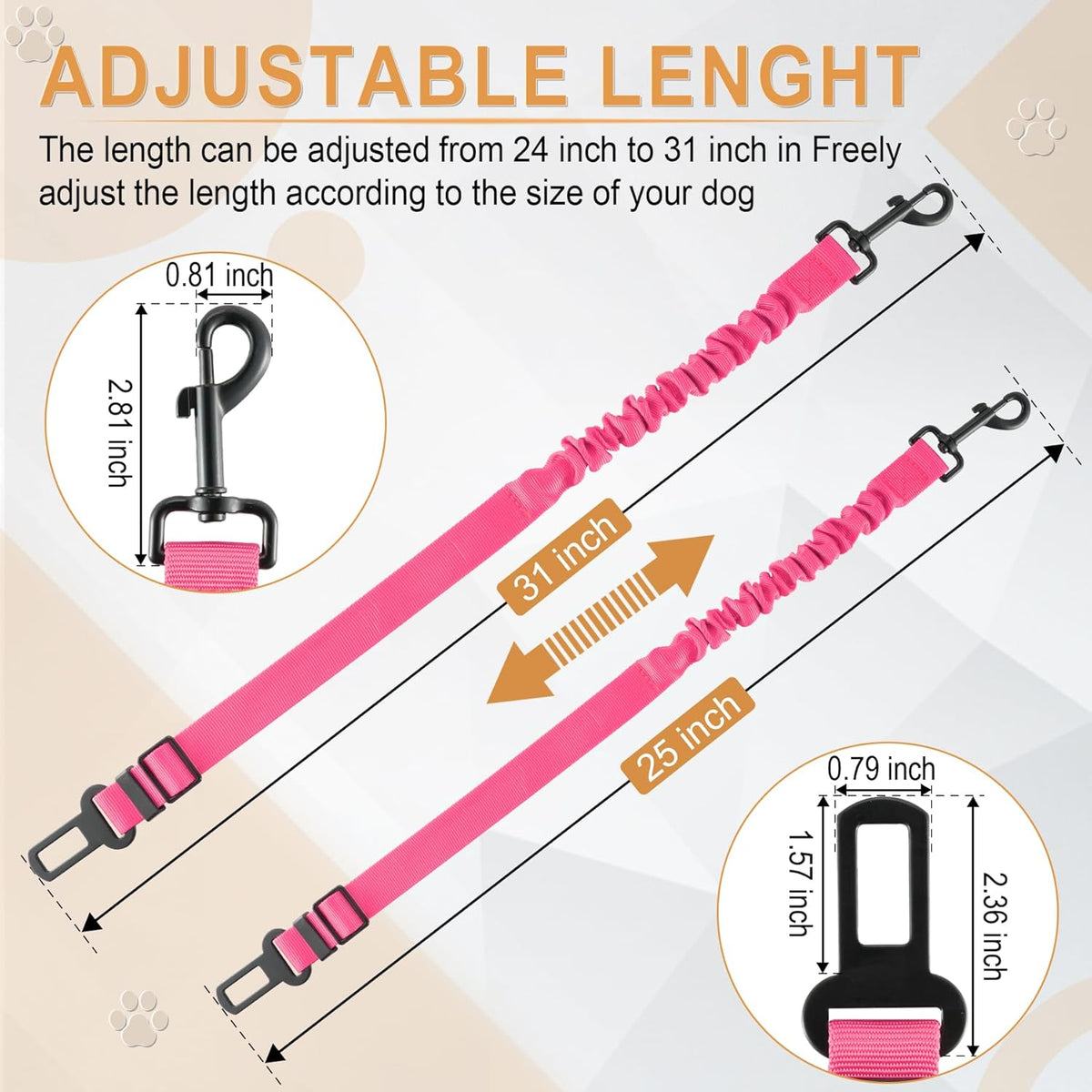 LivTee Dog Seat Belt for Car, Retractable Pet Safety Harness, Adjustable Nylon Dog Seatbelt Leash