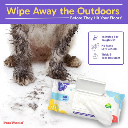 PETSWORLD Pet Wipes for Dogs & Cats, Unscented, Hypoallergenic, Chemical-Free, Biodegradable (98%)
