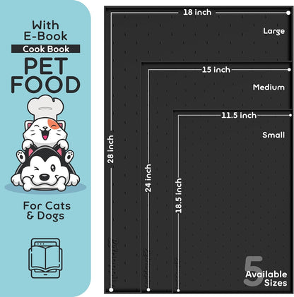 Dog Food Mat - 28x18 Raised Edges Dogs Mat for Food and Water Prevent Spill, Waterproof Cat Food