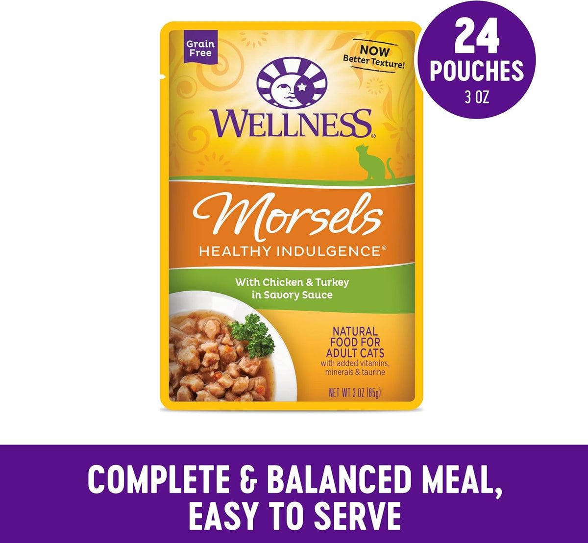 Wellness Healthly Indulgence Morsels Adult Wet Cat Food, Natural, Protein-Rich, Grain Free, 3 Ounce