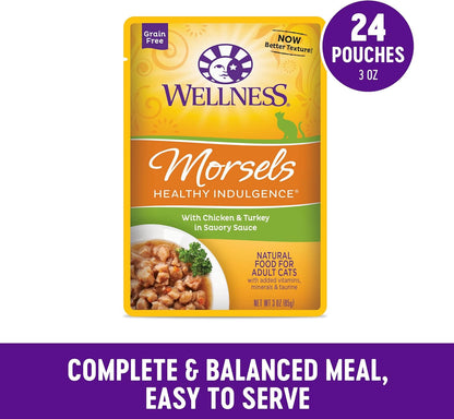 Wellness Healthly Indulgence Morsels Adult Wet Cat Food, Natural, Protein-Rich, Grain Free, 3 Ounce