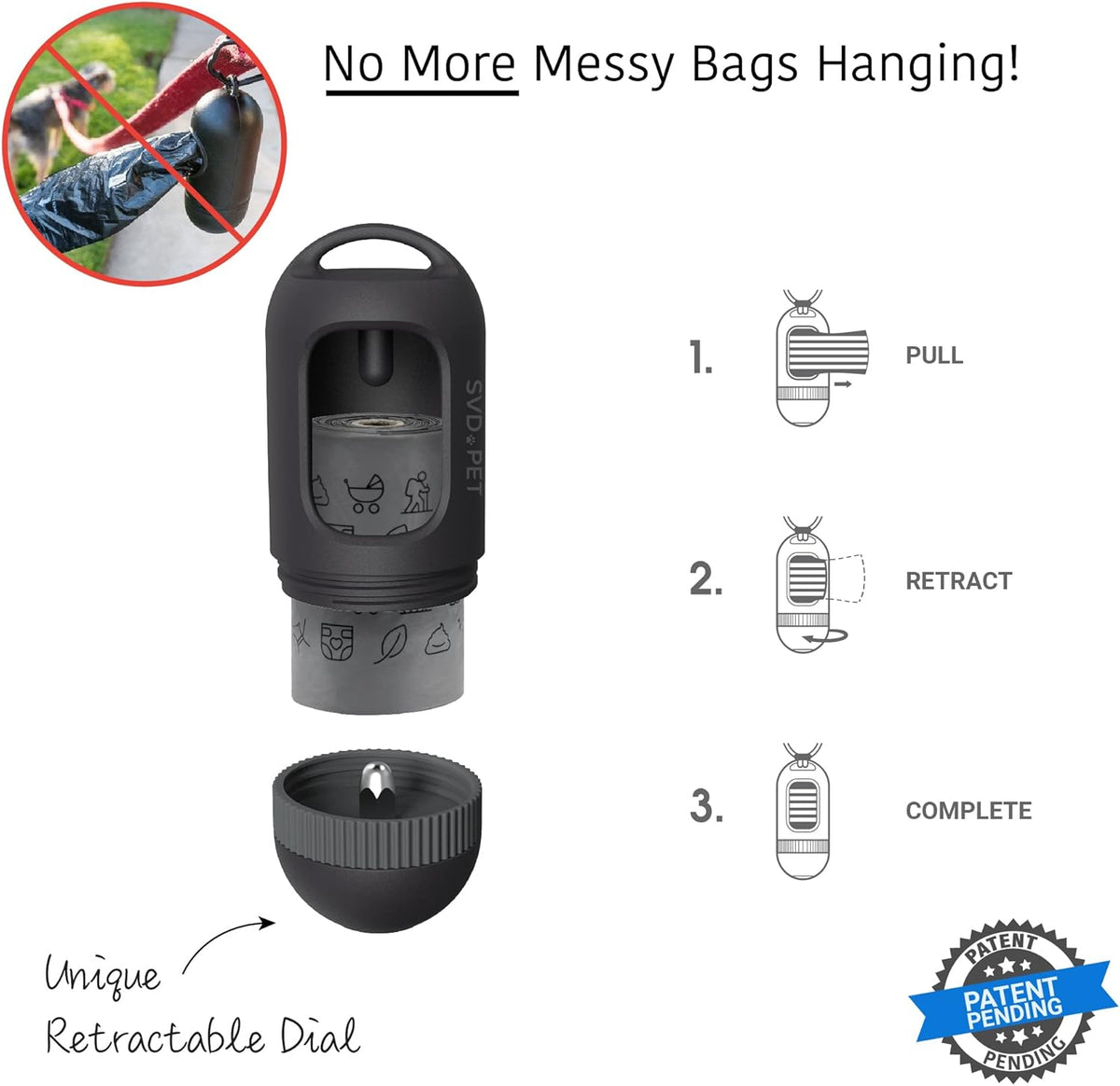 SVD.PET Dog Poop Bag Dispenser, Retractable Waste Bag Fits Any Dog Leash, Leak-Proof Waste Bags