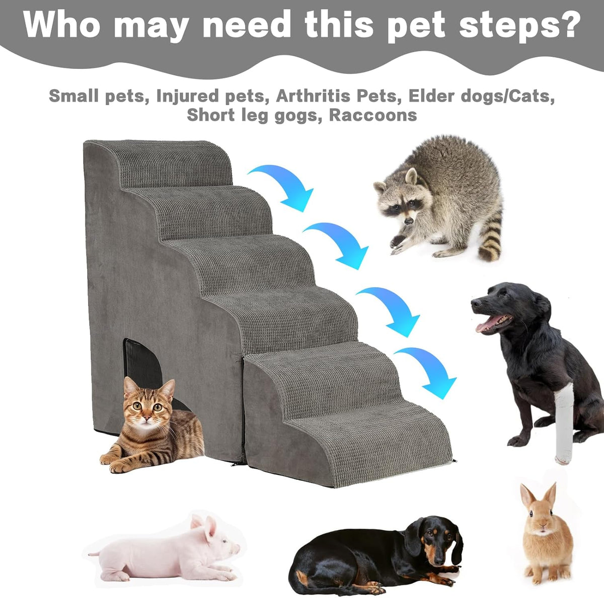 Dog Stairs for High Beds 25-30 inches Tall, 6-Step Dog Steps for High Bed for Doggies/Kitties, 30D