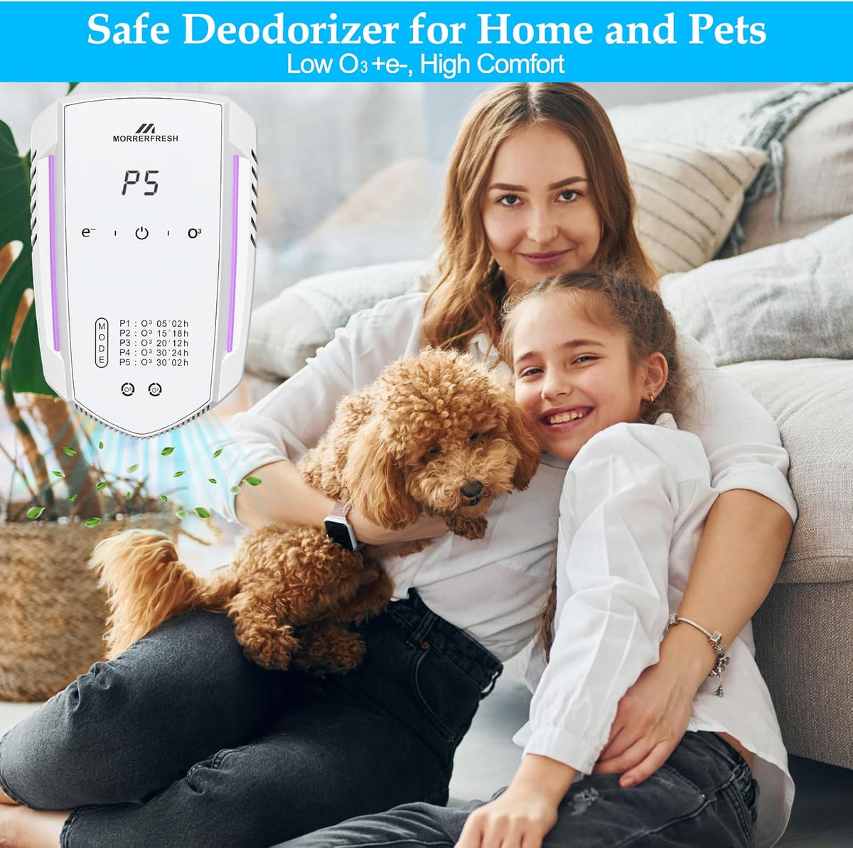 Ozone Odor Eliminator for Strong Odor 99% Cat Litter Deodorizer Dog Poof Odor Removal Air Ionizers