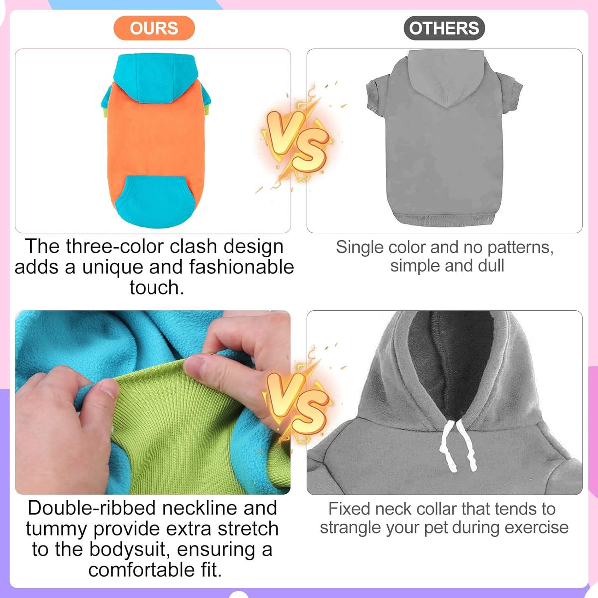BEAUTYZOO Fleece Dog Hoodie Sweatershirt with Pocket and Leash Hole, Stretchy Small Medium Large
