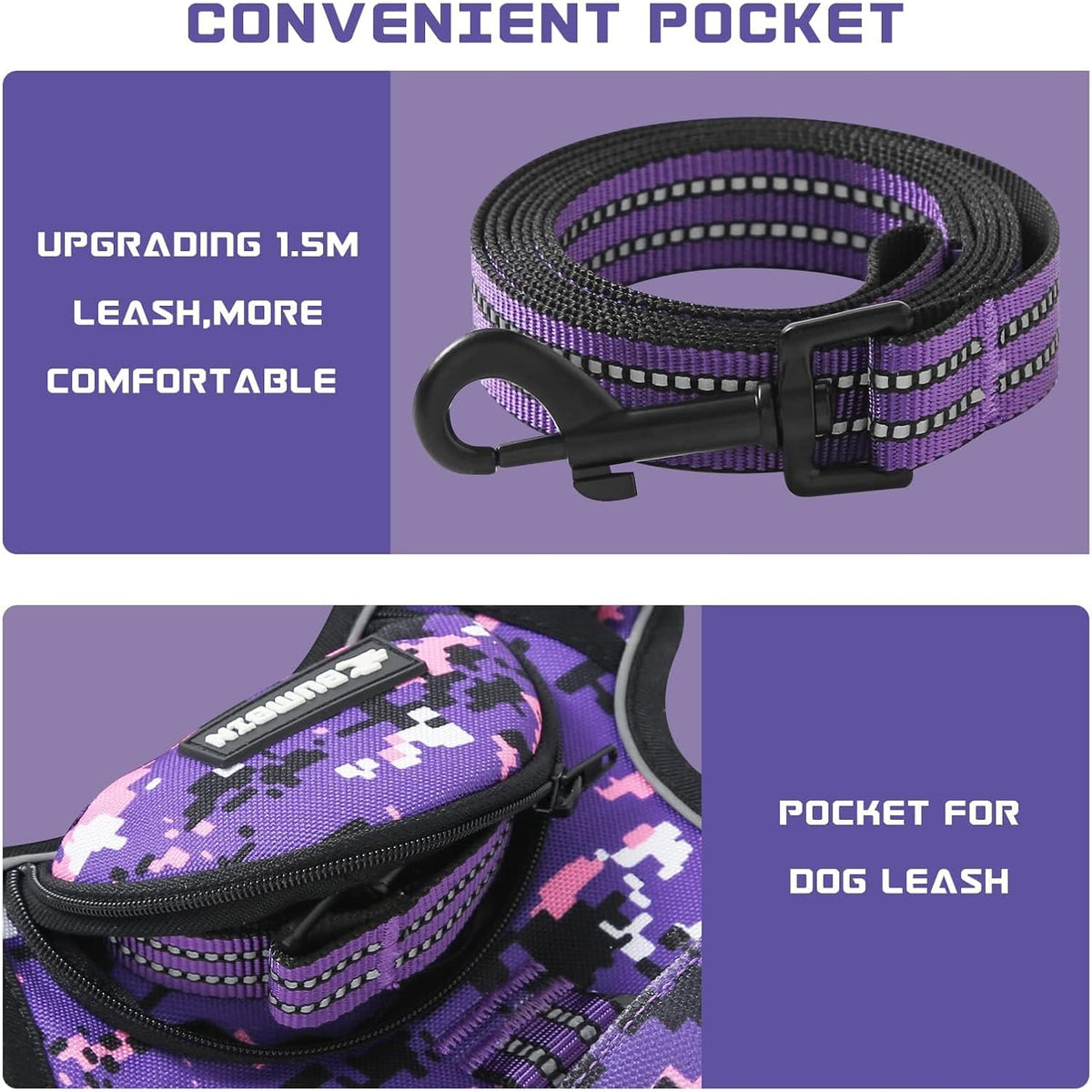No Pull Dog Harness for Large Dogs, Adjustable No Choke Pet Vest with Dog Leash Fit Smart