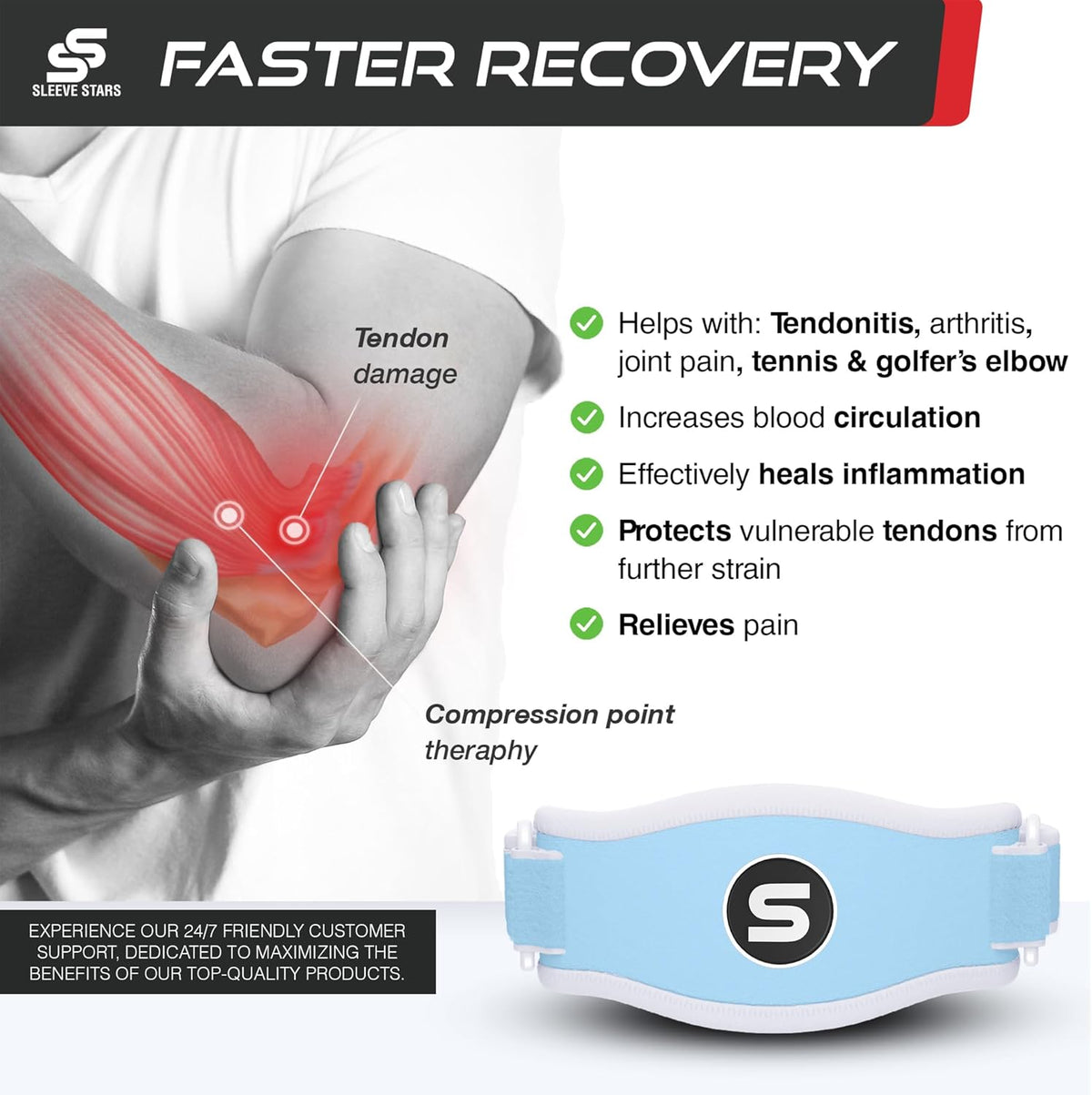 Sleeve Stars Tennis Elbow Brace for Men & Women, Tendonitis Elbow Brace & Strap Golfers Elbow Brace