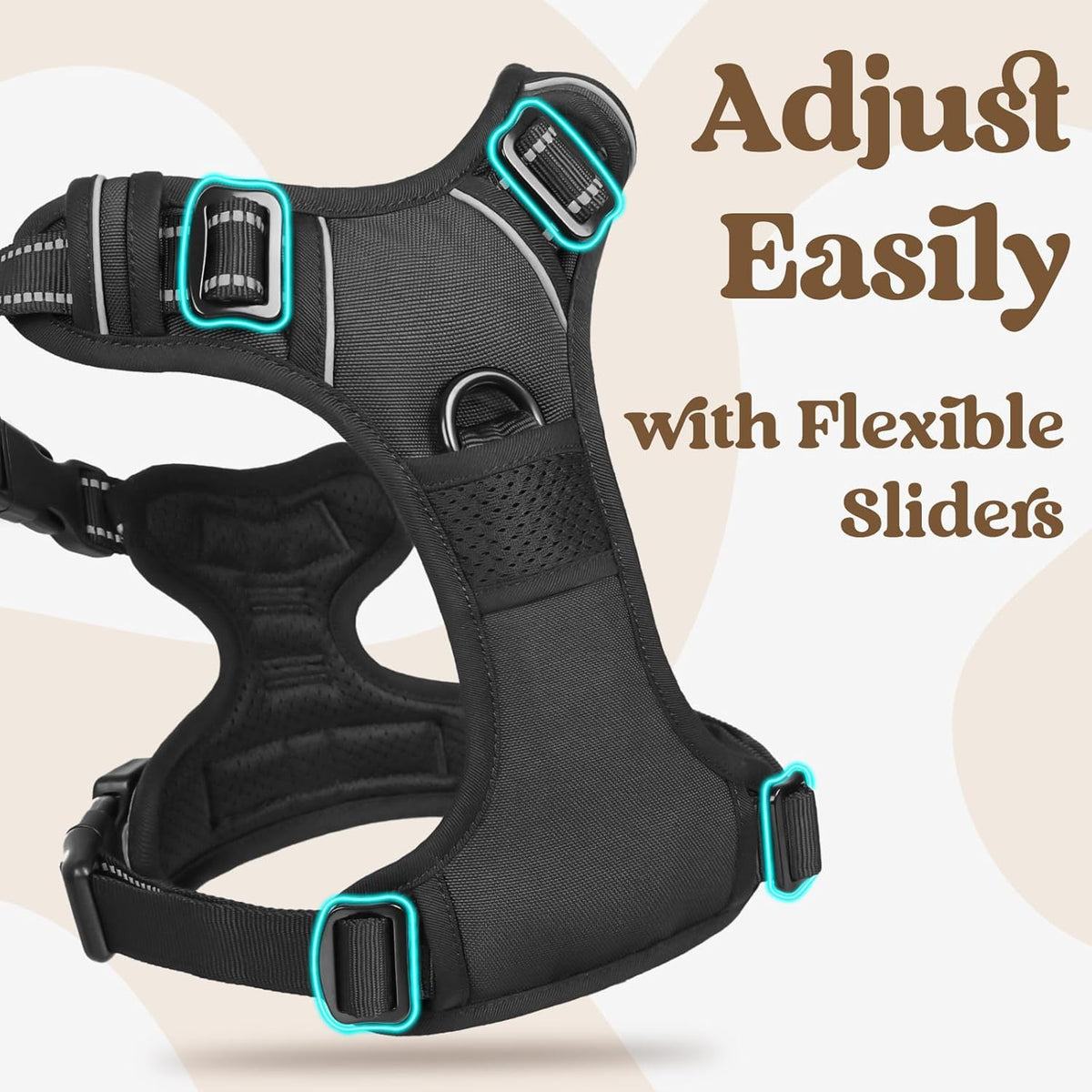 rabbitgoo Dog Harness Medium Sized, No Pull Pet Harness with 3 Buckles, Adjustable Soft Padded Vest