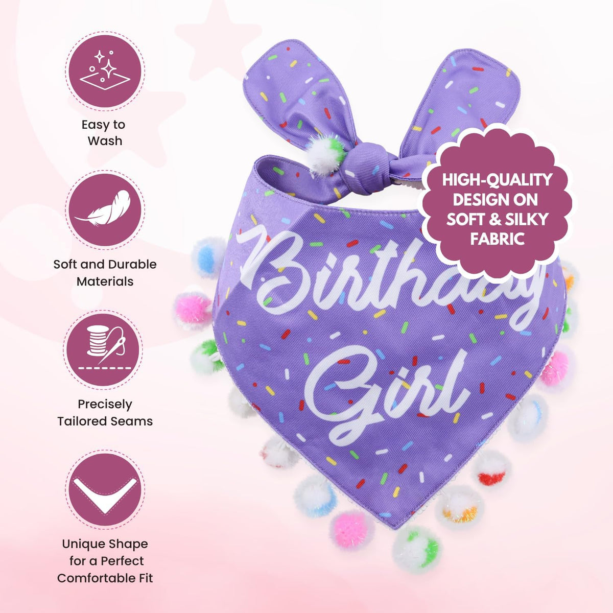 LunaMarie - Luxury Pet Birthday Bandanas -Premium & Silky Poly Fabric | 100% Handmade | Custom