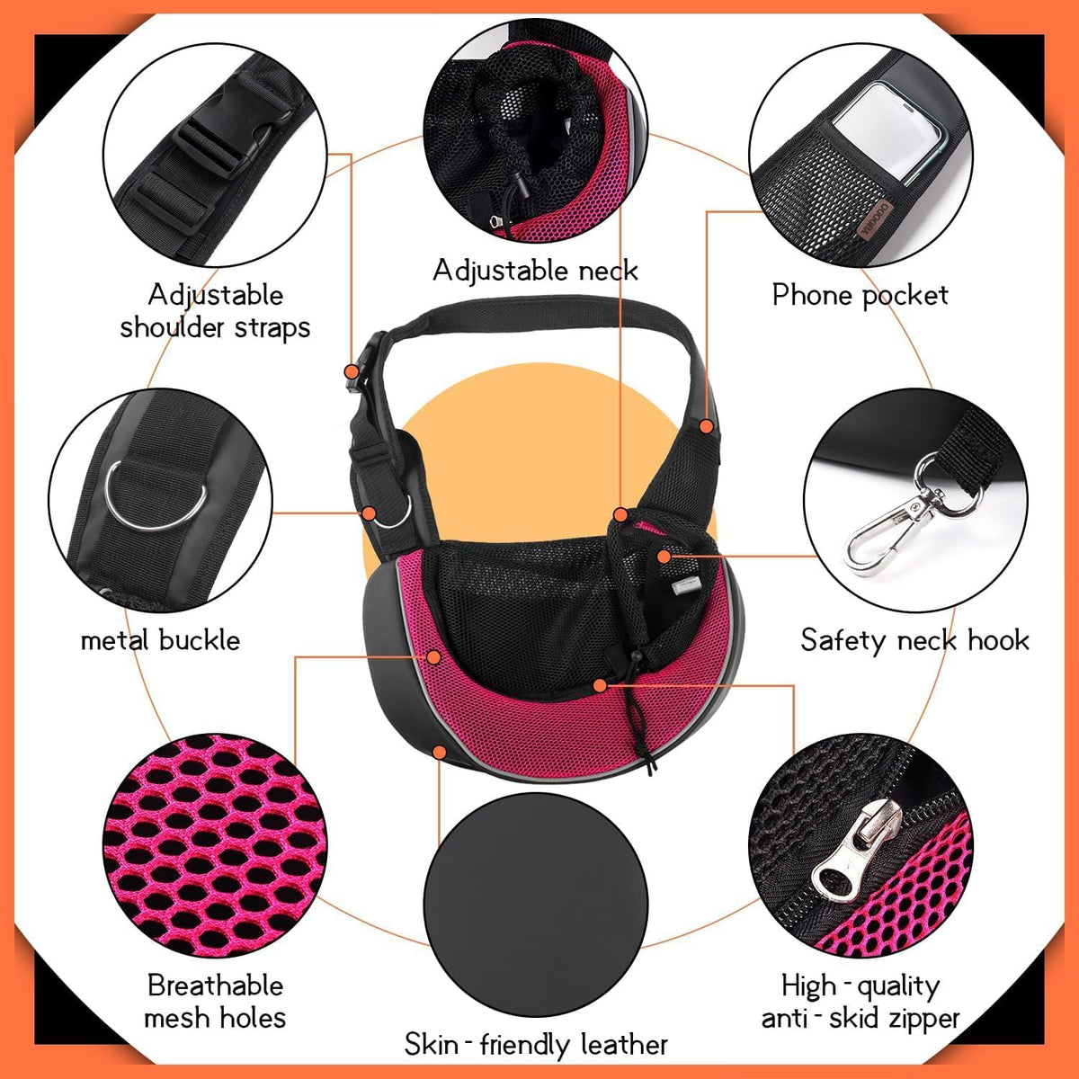 YUDODO Pet Sling Carrier for Small Dogs & Cats – Hands-Free Puppy Carrier with Safety Hook, Large
