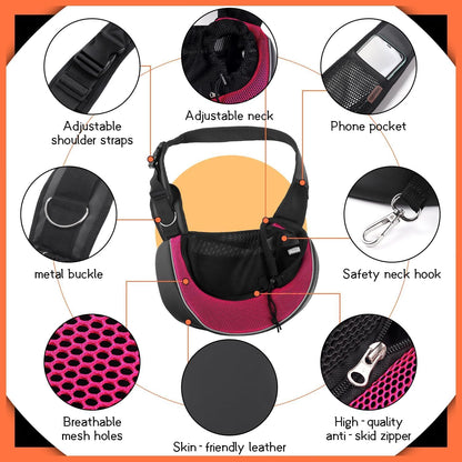 YUDODO Pet Sling Carrier for Small Dogs & Cats – Hands-Free Puppy Carrier with Safety Hook, Large