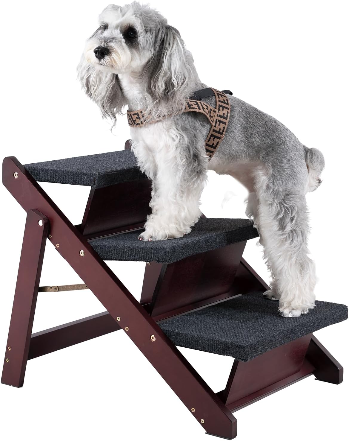 MEWANG Wooden Pet Stairs/Pet Steps - 3-in-1 Foldable Stairs & Ramp for Beds and Cars - Portable